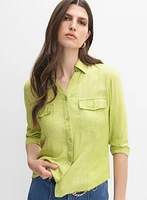 Linen-Blend Crosshatch Detail Blouse