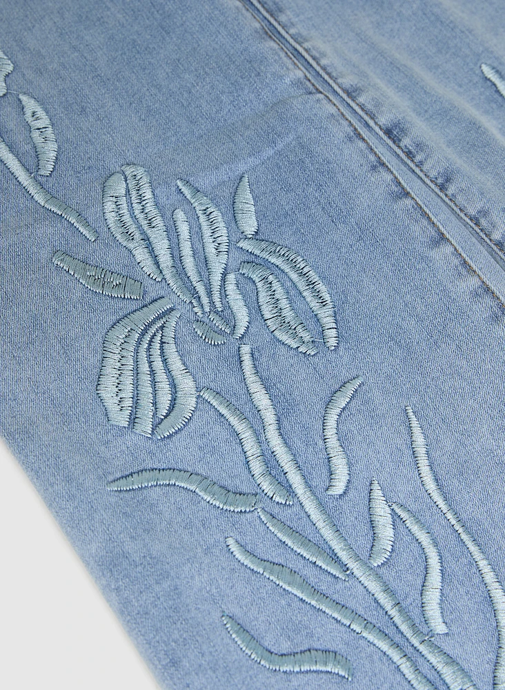 Embroidered Wide-Leg Jeans