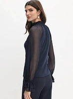 Smocked High Neck Blouse