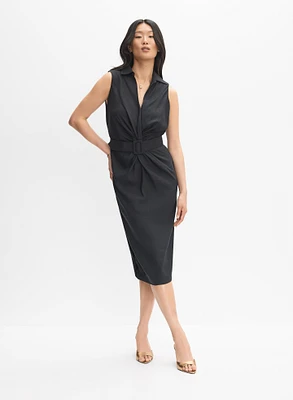 Belted Stretch-Linen Dress