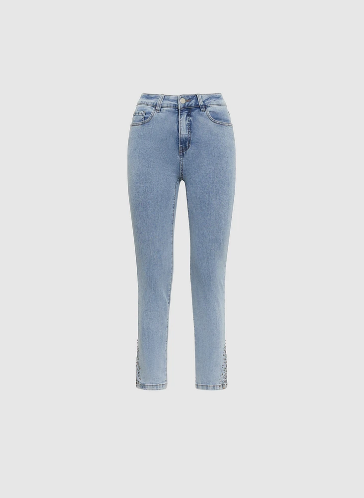 Slim Leg Rhinestone Detail Jeans