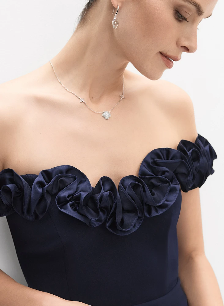 Satin Rosette Appliqué Dress