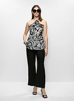 Abstract Rosette Halter Neck Blouse