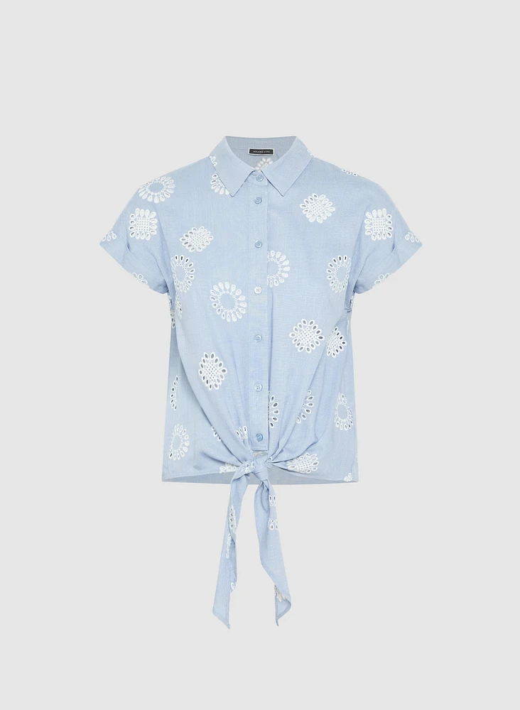Embroidered Button-Down Blouse