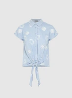 Embroidered Button-Down Blouse