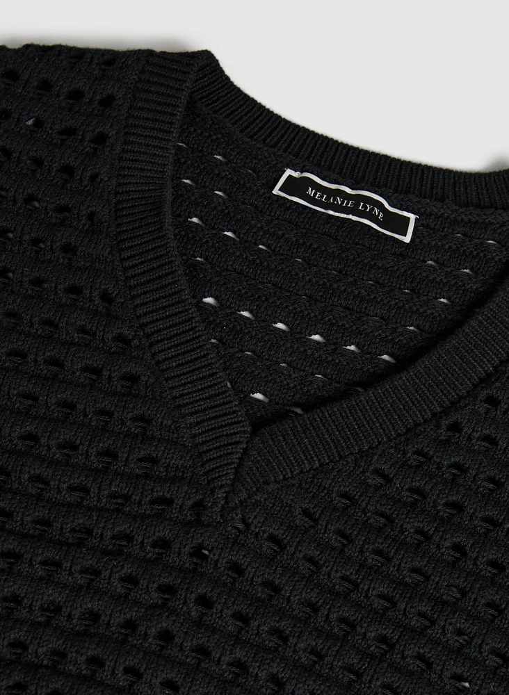 V-Neck Open Knit Pullover