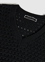 V-Neck Open Knit Pullover