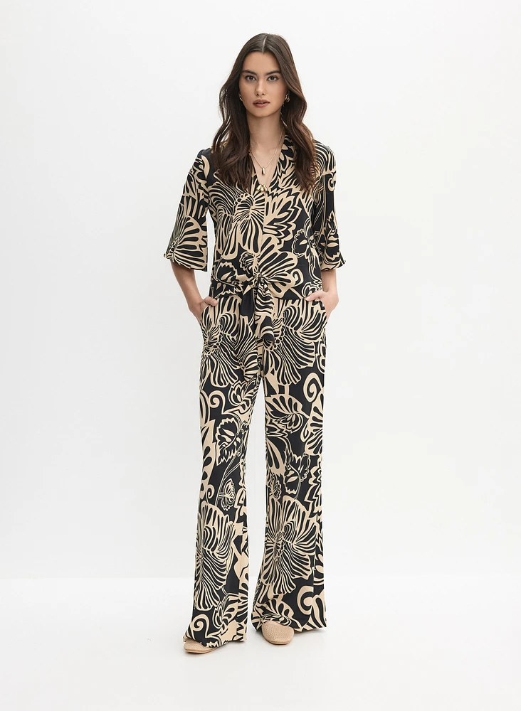 Pantalon à motif tropical