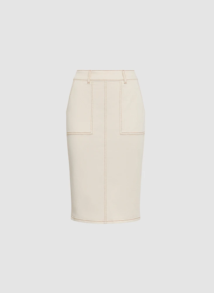 Contrast Stitch Denim Pencil Skirt