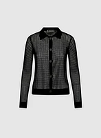 Open Weave Button-Up Sweater