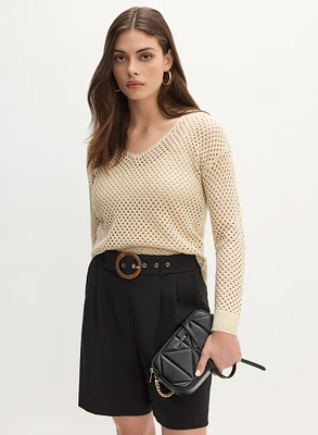 Pull à encolure en V tricot ajouré
