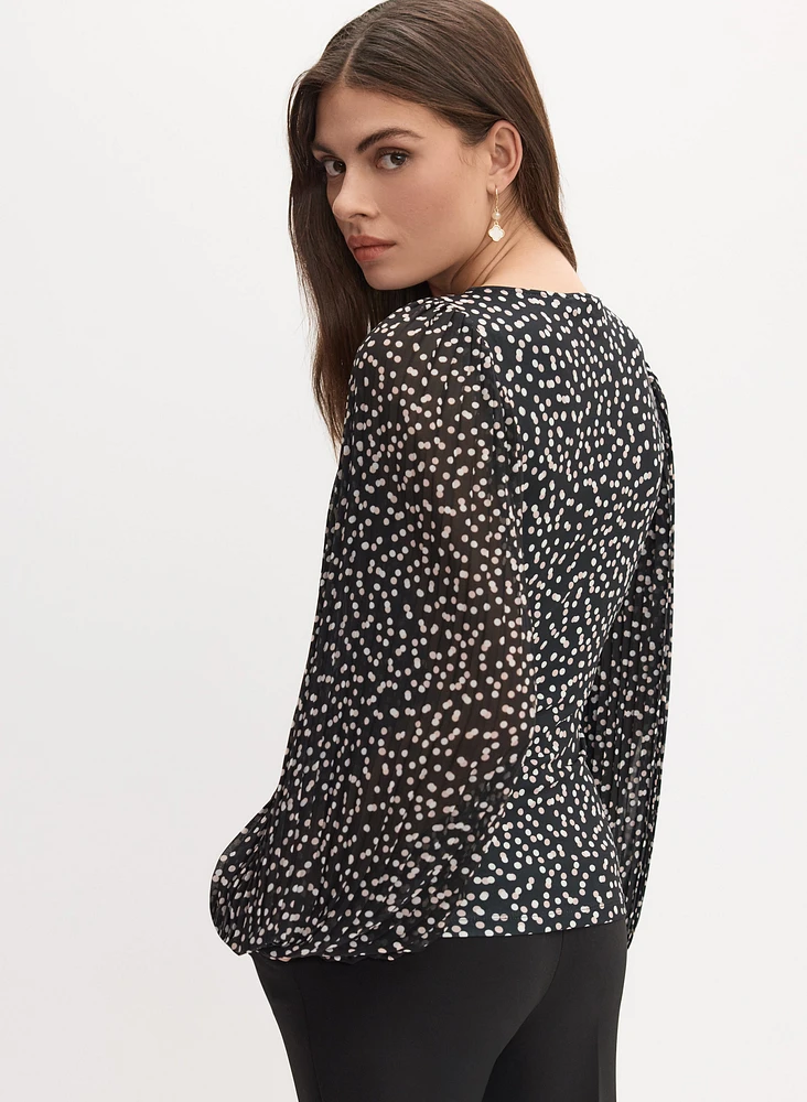Polka Dot Plisse Sleeve Top