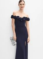 Satin Rosette Appliqué Dress