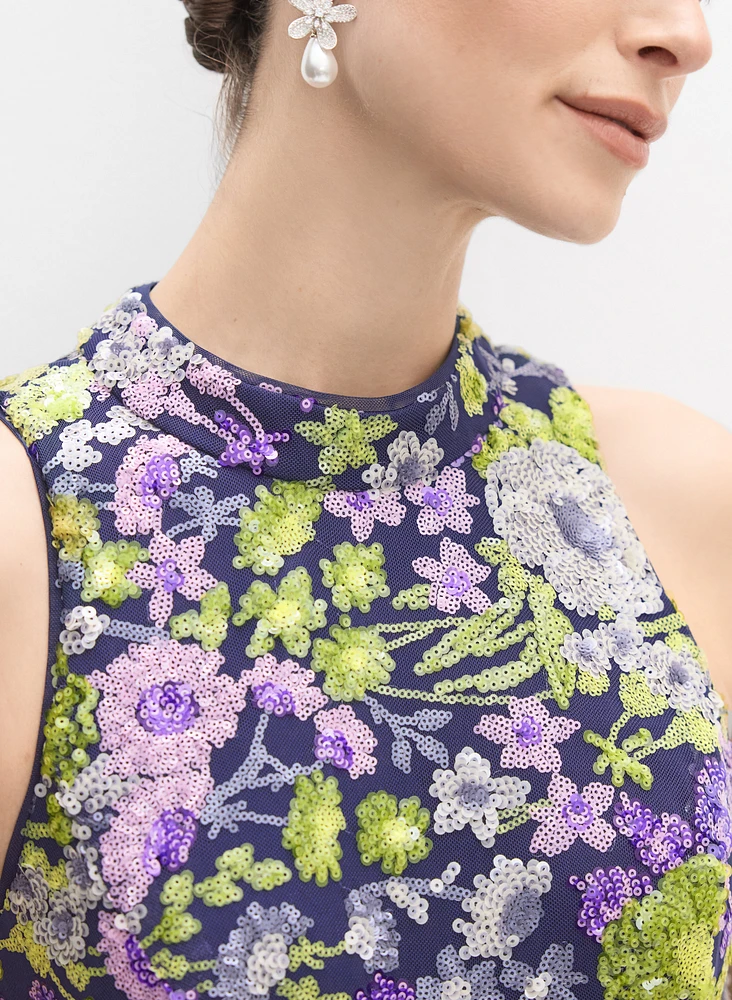 Robe à motif floral paillettes
