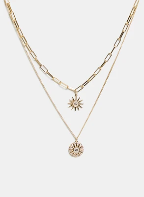 Collier double à pendentifs soleil