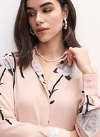 Rose Print Button-Down Blouse