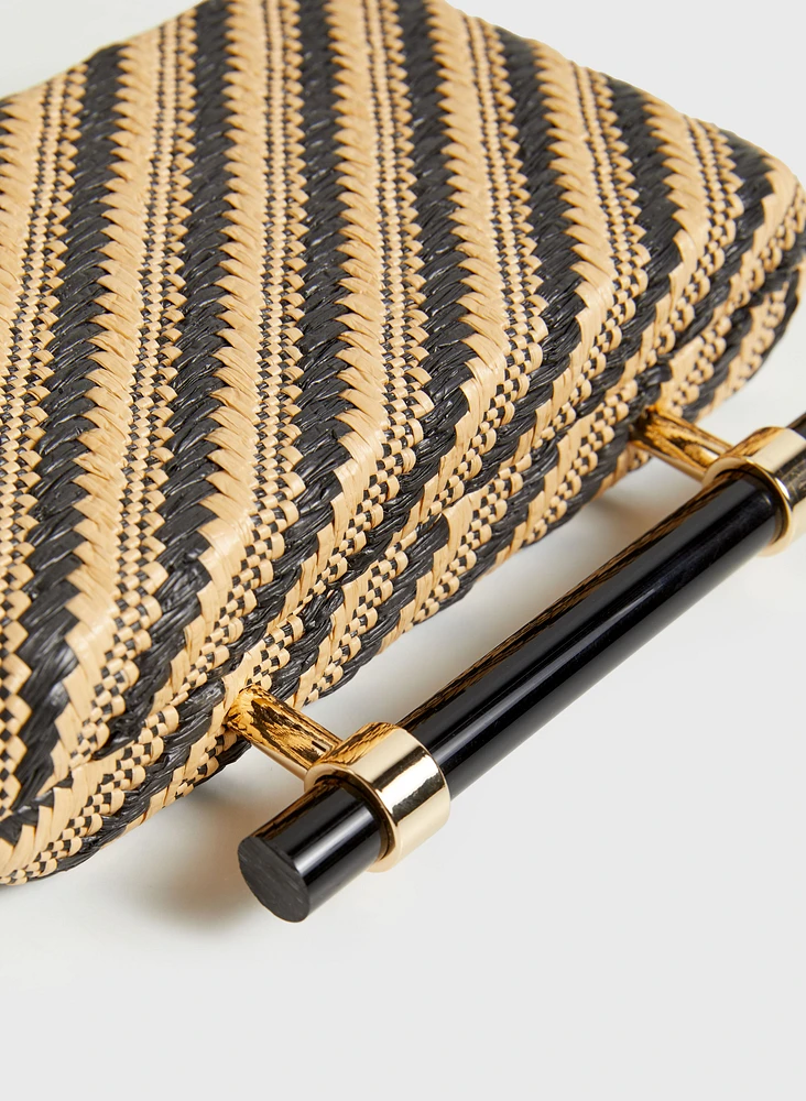 Pochette en paille à motif rayé
