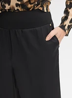 Ribbed Waist Wide-Leg Pants