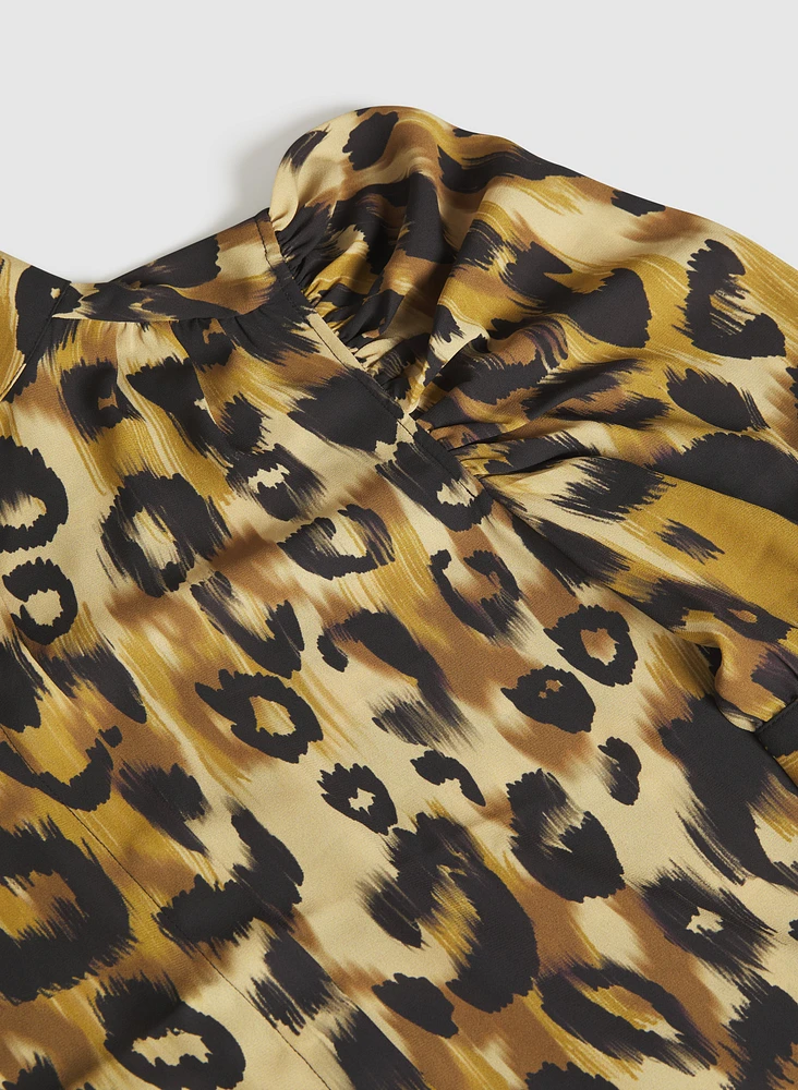 Leopard Puff Sleeve Blouse