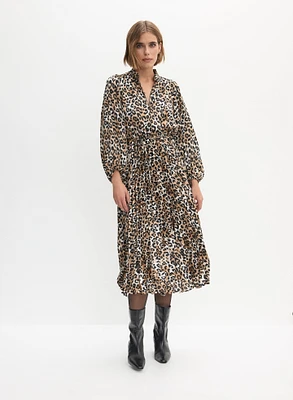 Robe midi à motif léopard et col fendu