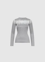 Embellished Sheer Panel Sweater