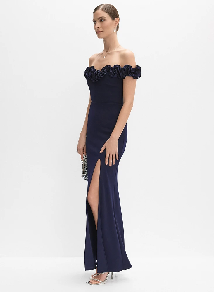 Satin Rosette Appliqué Dress