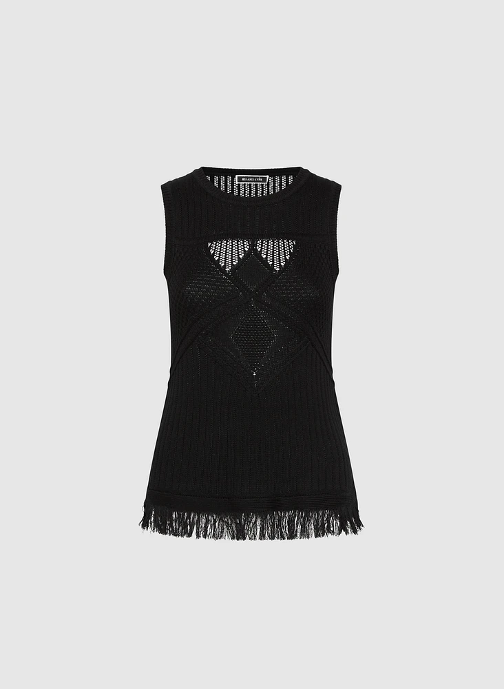 Pull sans manches à franges