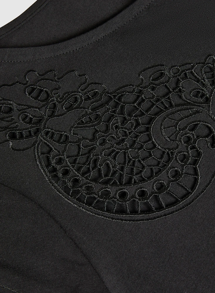 Cut-Out Embroidered T-Shirt