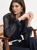 Smocked High Neck Blouse