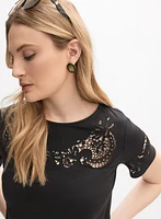 Cut-Out Embroidered T-Shirt