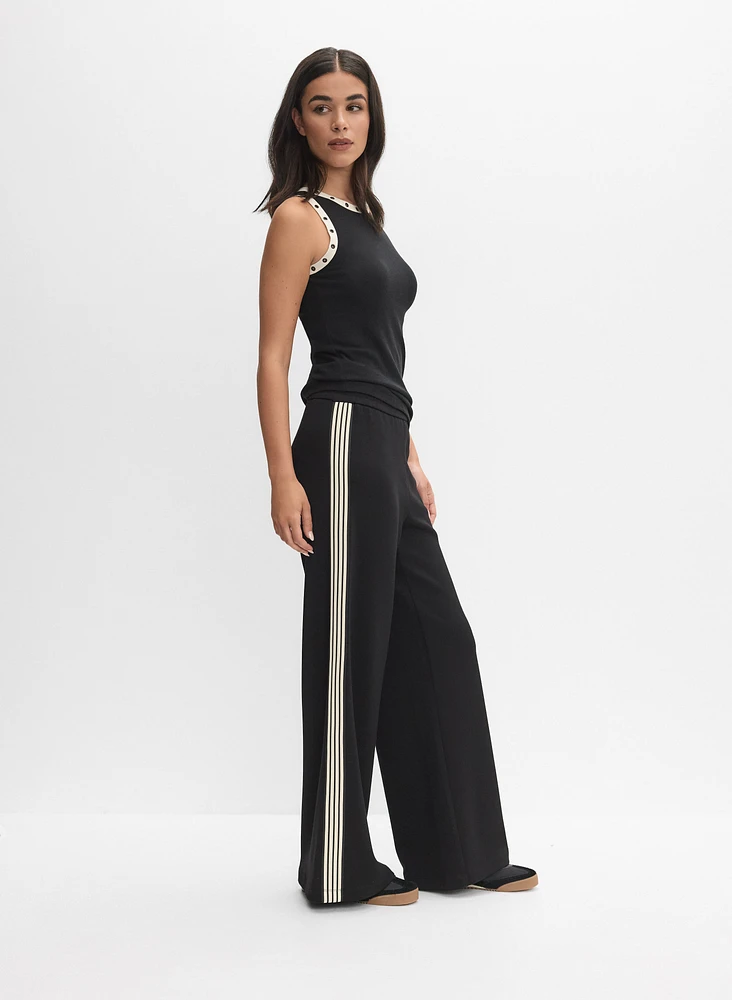 Pantalon à jambe large bandes contrastantes