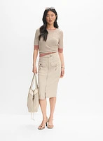 Zip Front Stretch Linen Skirt