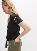 Cut-Out Embroidered T-Shirt