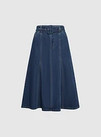 Jupe midi en denim à ceinture