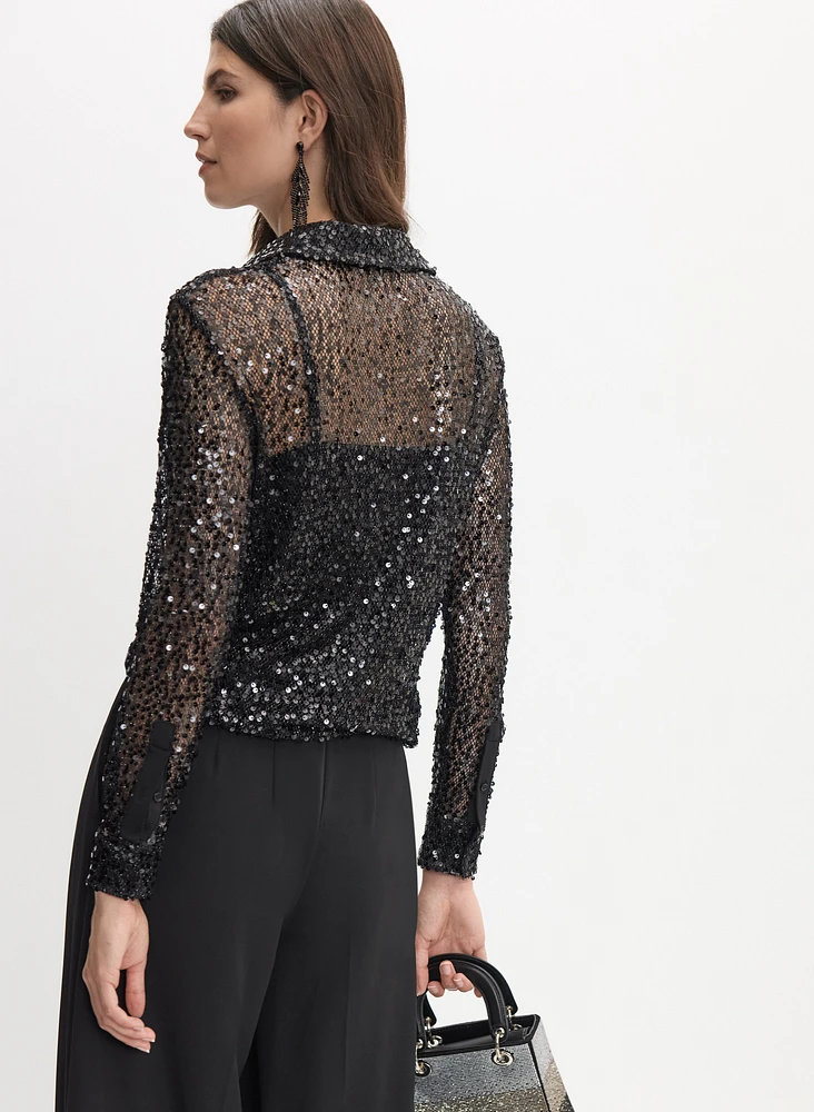 Haut à col polo paillettes