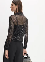 Haut à col polo paillettes