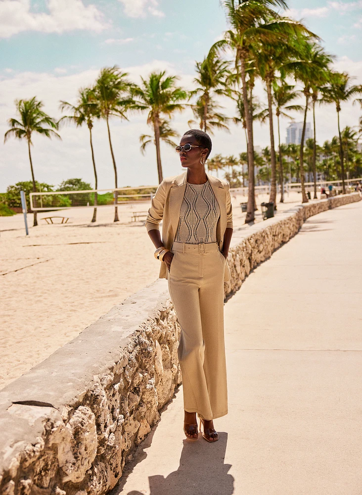 Pantalon large en mélange de lin
