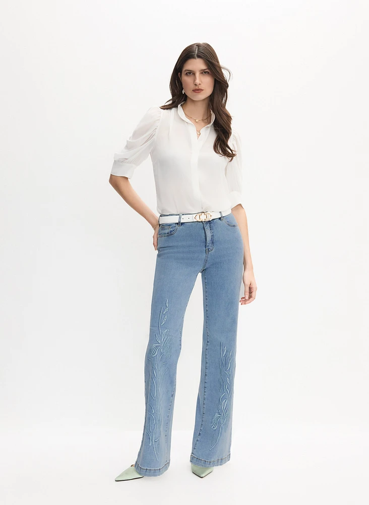 Embroidered Wide-Leg Jeans