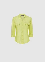 Linen-Blend Crosshatch Detail Blouse