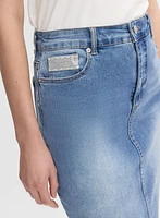 Embellished Denim Pencil Skirt