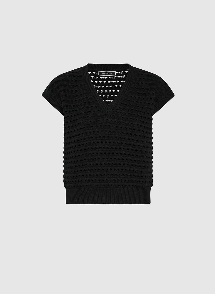 V-Neck Open Knit Pullover