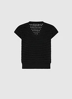 V-Neck Open Knit Pullover
