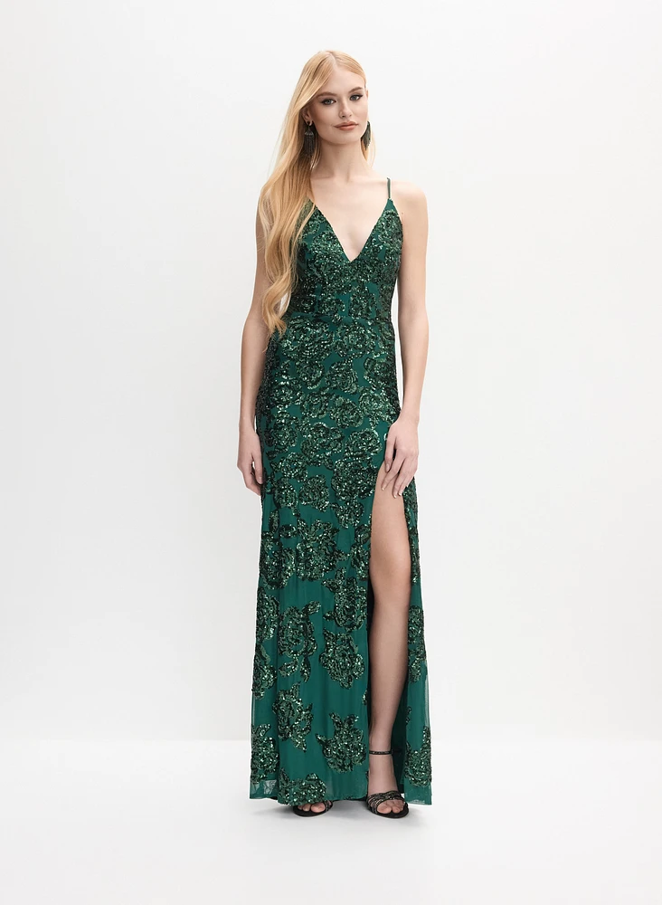 Robe à motif de roses paillettes