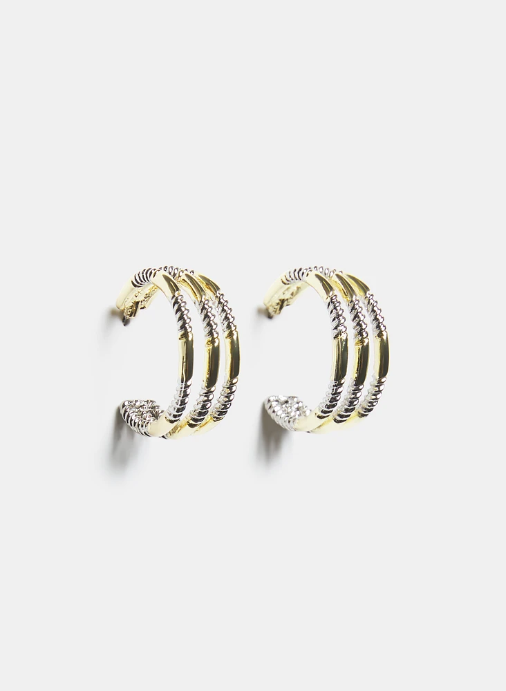 Textured 2-Tone Hoop Earrings