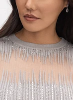 Embellished Sheer Panel Sweater