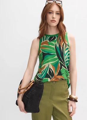 Leaf Print Sleeveless Blouse