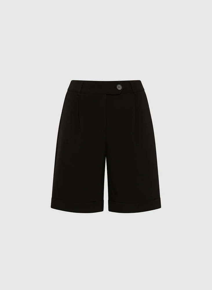 Pleated Cotton-Blend Shorts