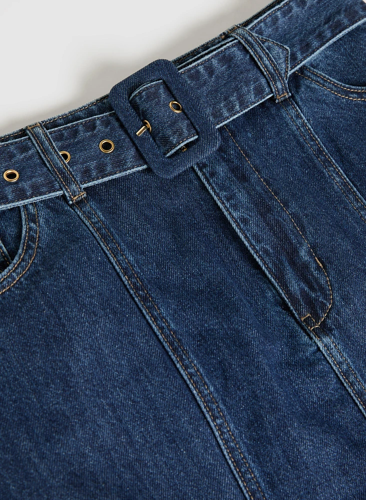 Jupe midi en denim à ceinture