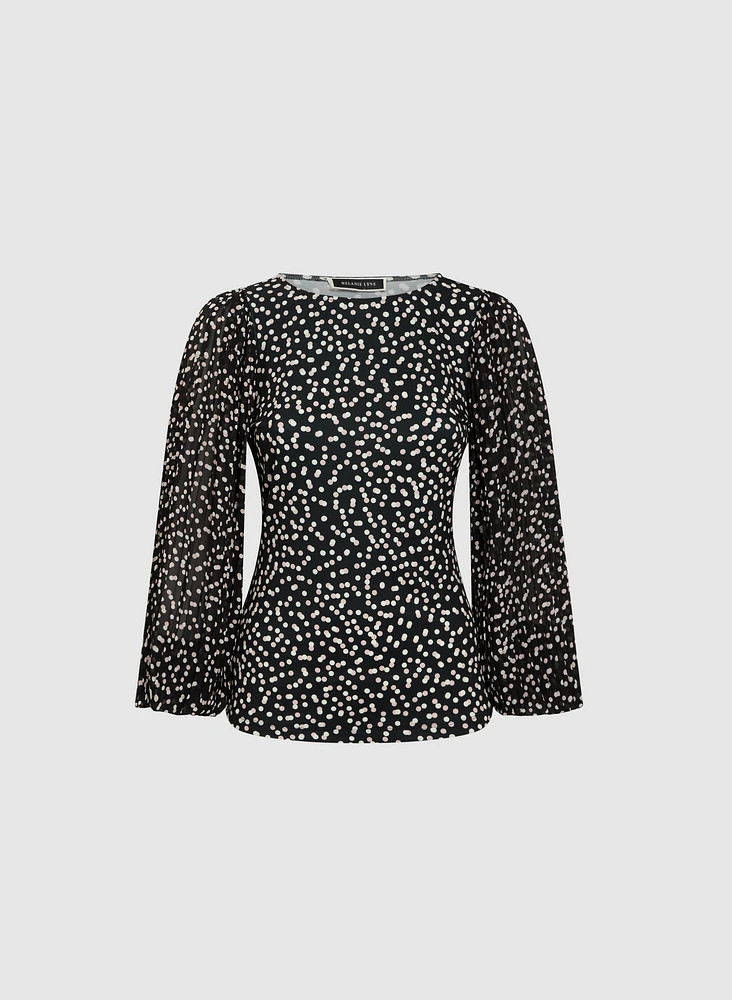 Polka Dot Plisse Sleeve Top