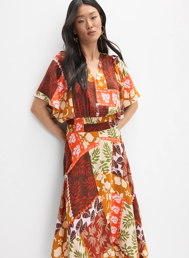 Patchwork Print Maxi Dress